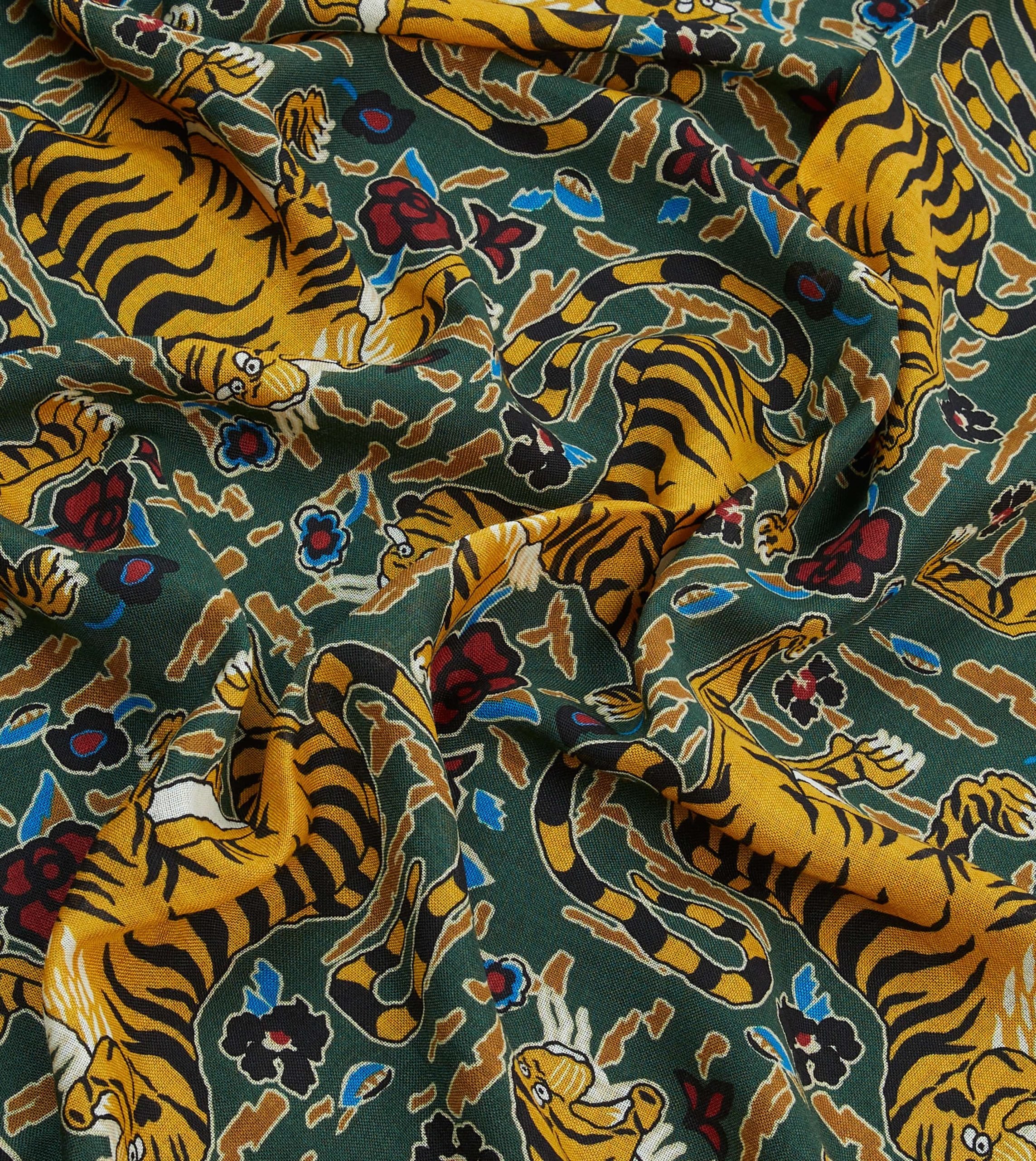 Green Tiger Print Wool-Silk Scarf - Image 2
