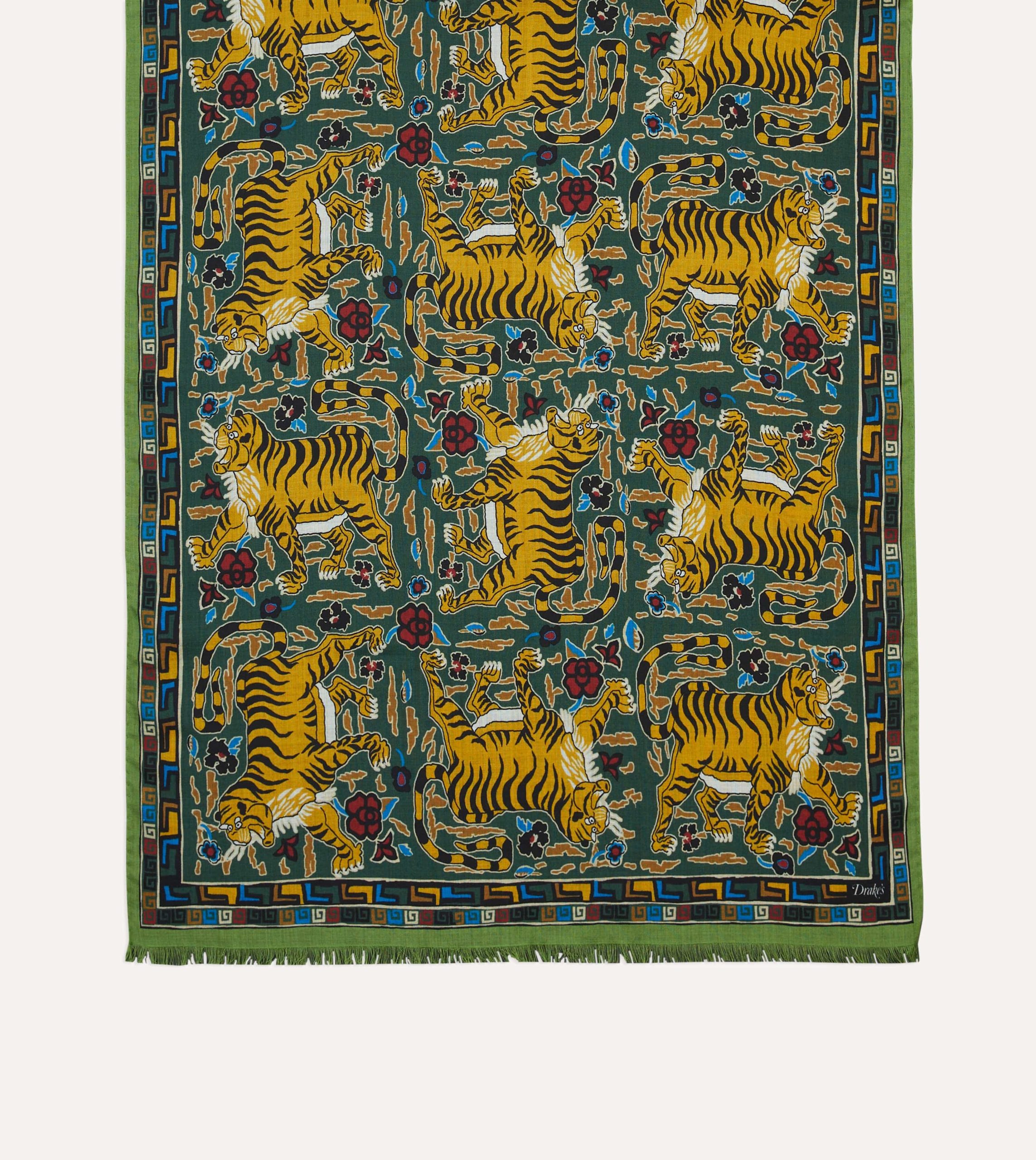 Green Tiger Print Wool-Silk Scarf - Image 3