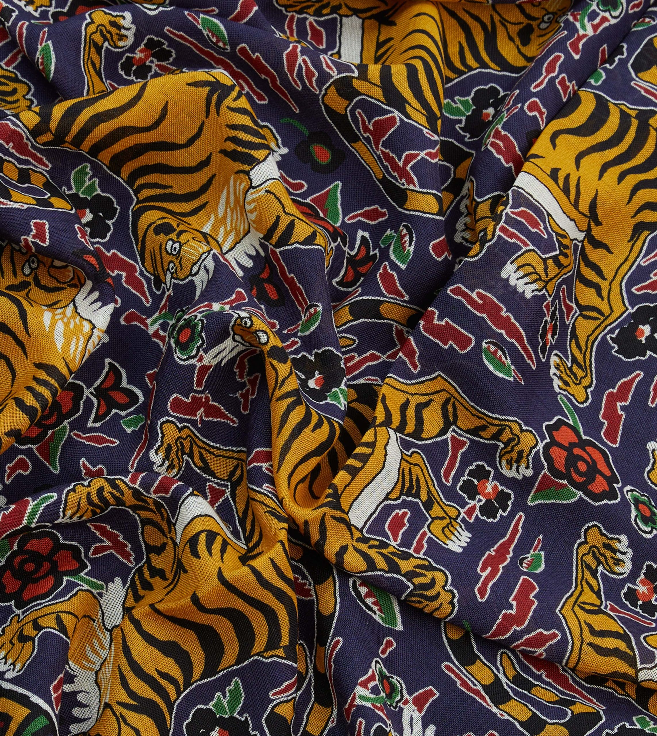 Blue Tiger Print Wool-Silk Scarf - Image 2