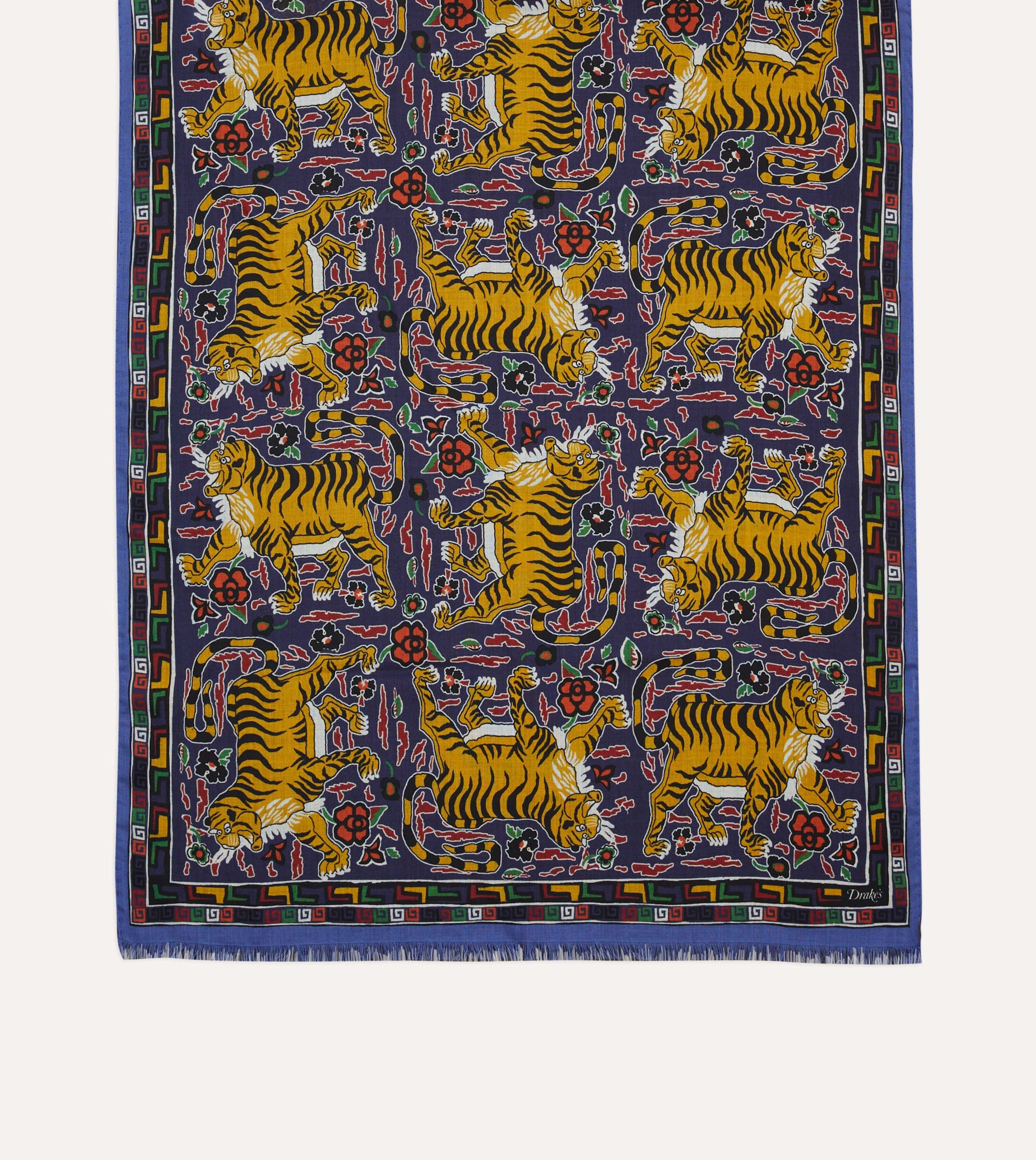 Blue Tiger Print Wool-Silk Scarf - Image 3