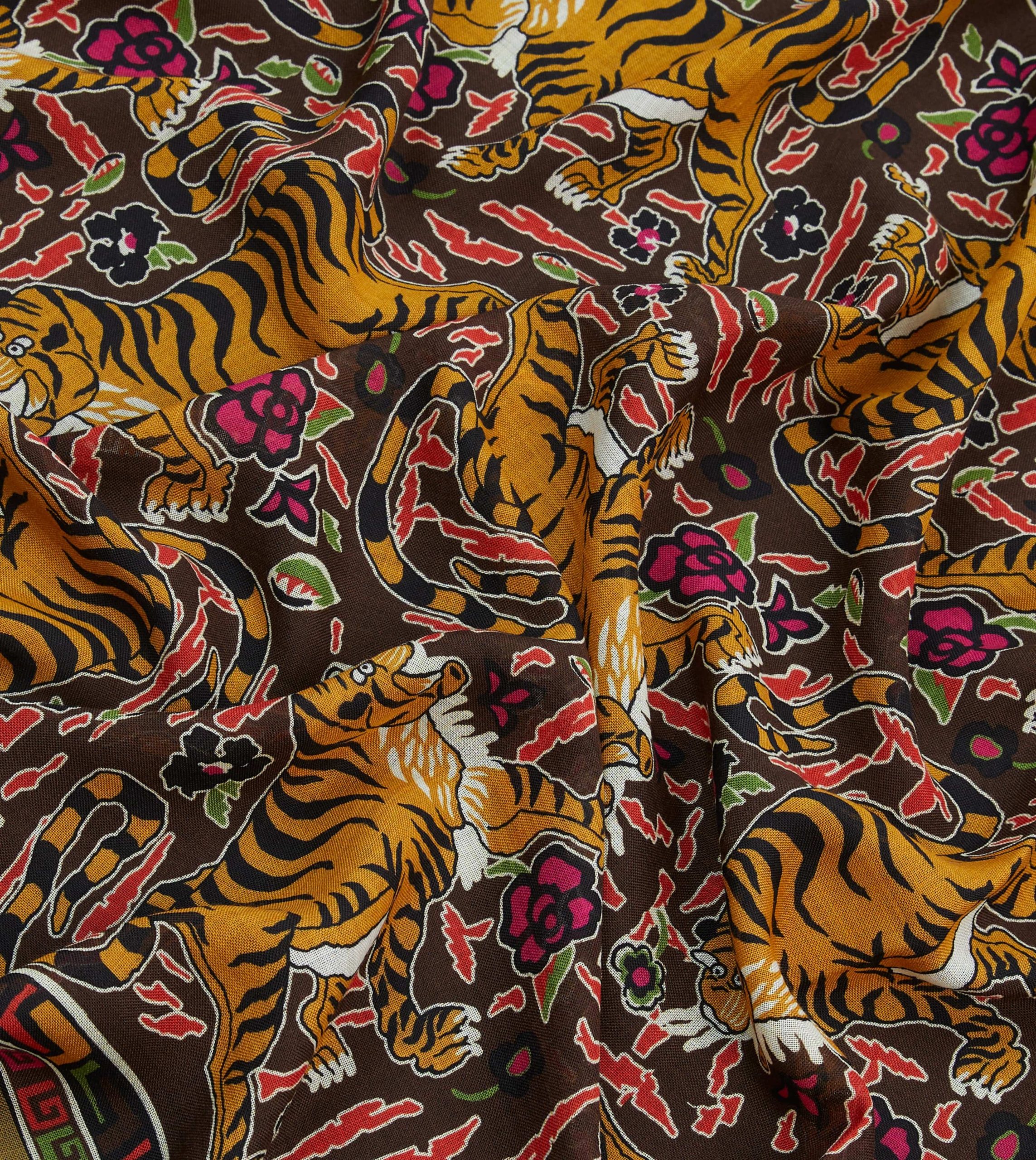 Brown Tiger Print Wool-Silk Scarf - Image 2