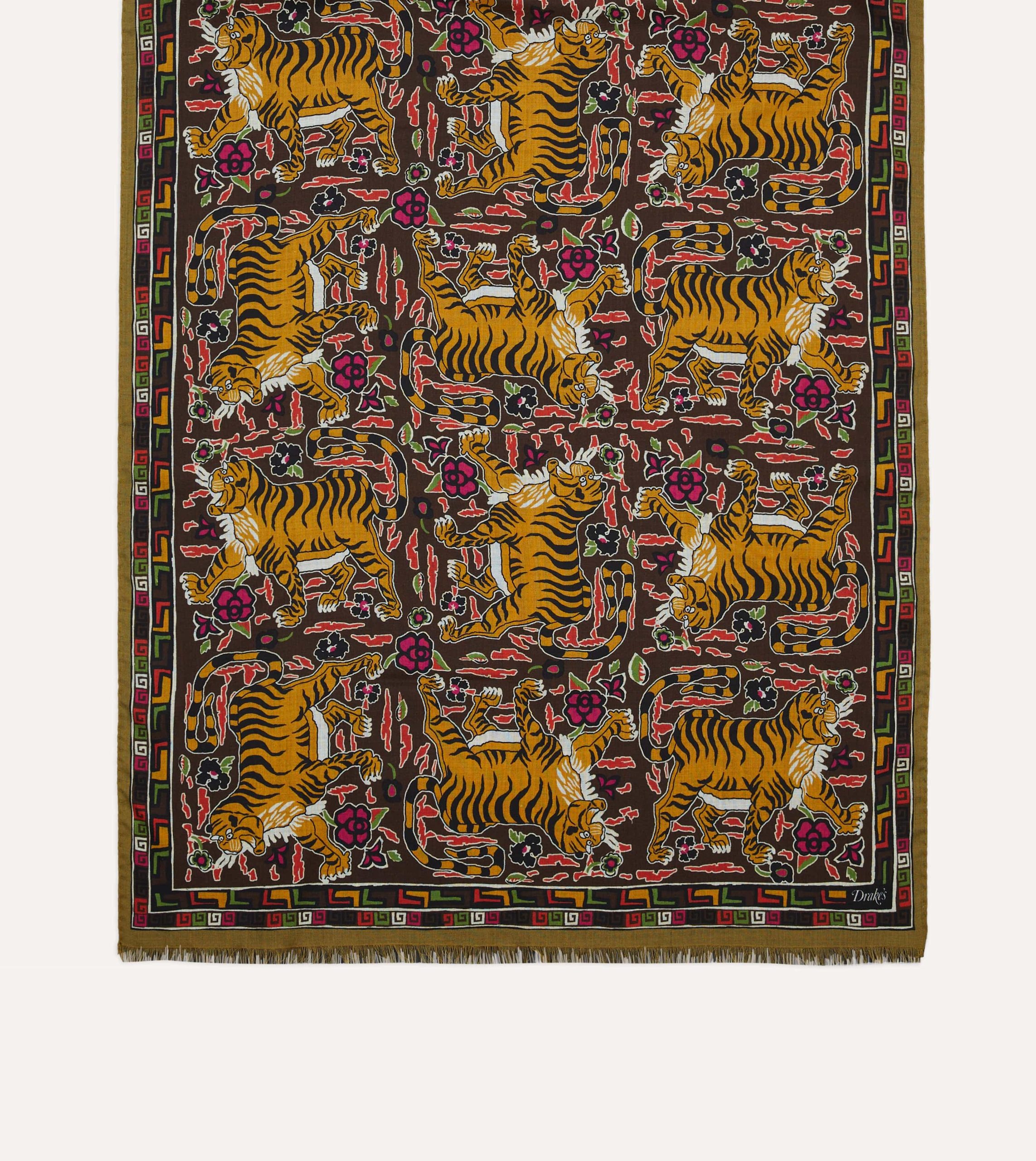 Brown Tiger Print Wool-Silk Scarf - Image 3