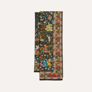 Green Mughal Garden Print Wool Silk Scarf