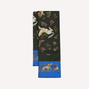 Green and Blue Unicorn Print Tubular Wool Silk Scarf