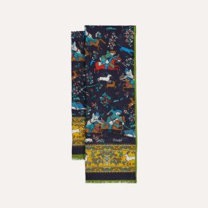 Navy Mughal Archer Print Wool Silk Scarf