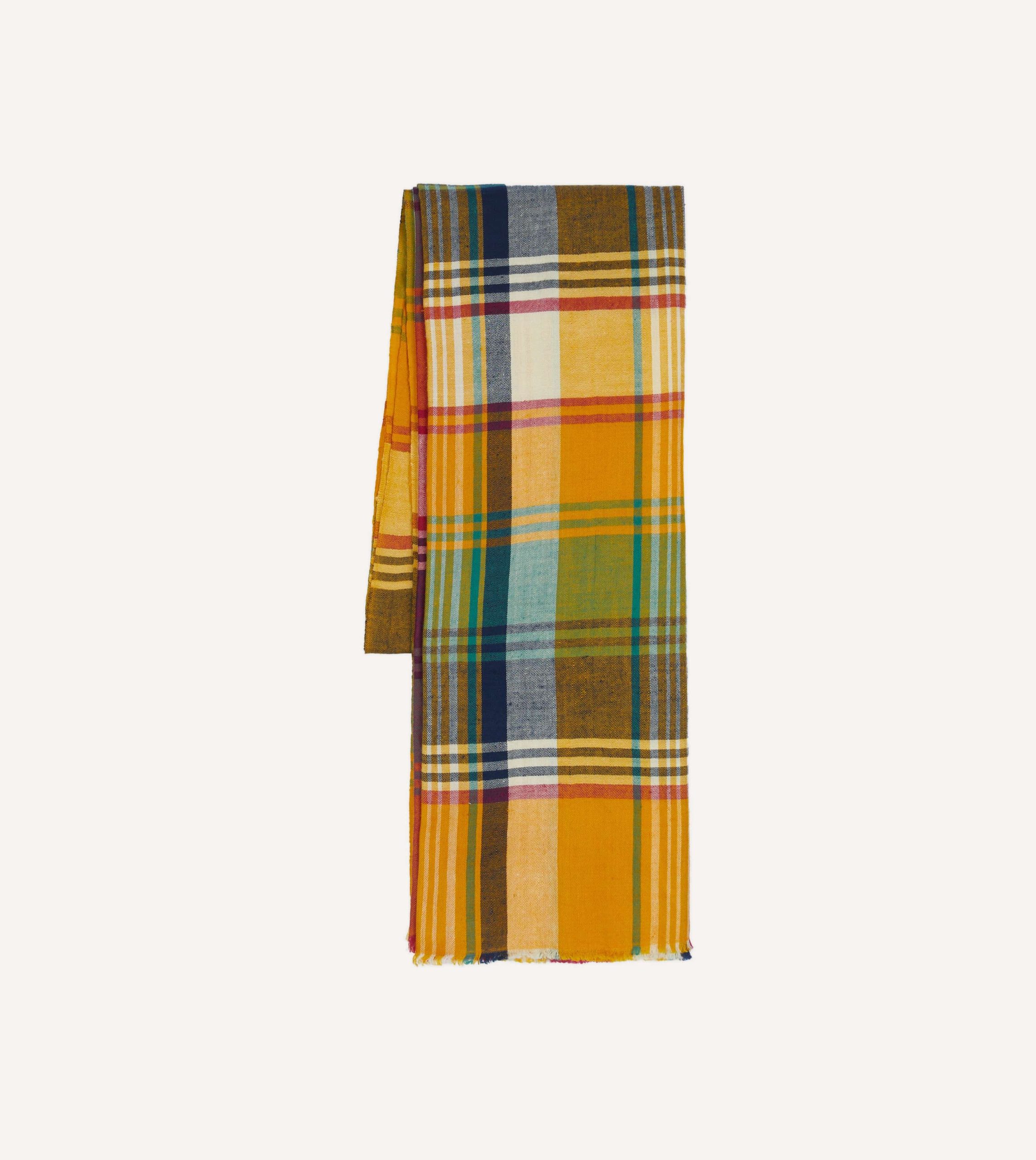Yellow Madras Check Cashmere Scarf - Image 4