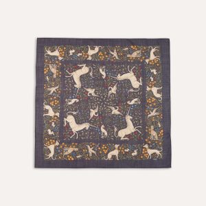 Navy Unicorn Print Wool-Silk Square Scarf