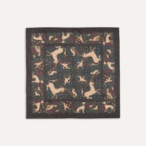 Black Unicorn Print Wool-Silk Square Scarf
