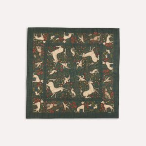 Green Unicorn Print Wool-Silk Square Scarf