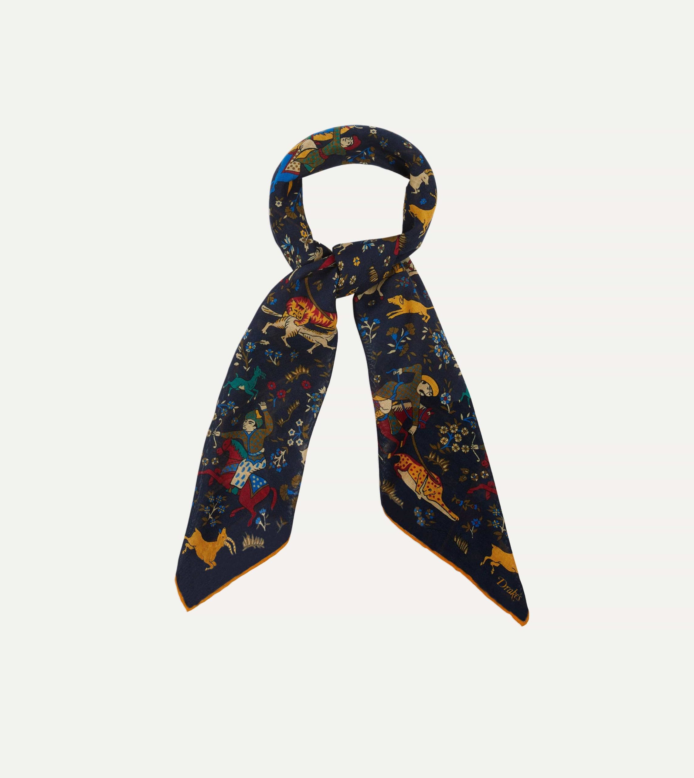 Navy Mughal Print Wool-Silk Square Scarf - Image 5