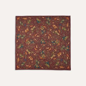 Burgundy Mughal Print Wool-Silk Square Scarf