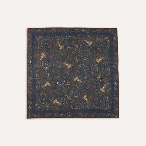 Navy Birds of Paradise Print Wool-Silk Square Scarf