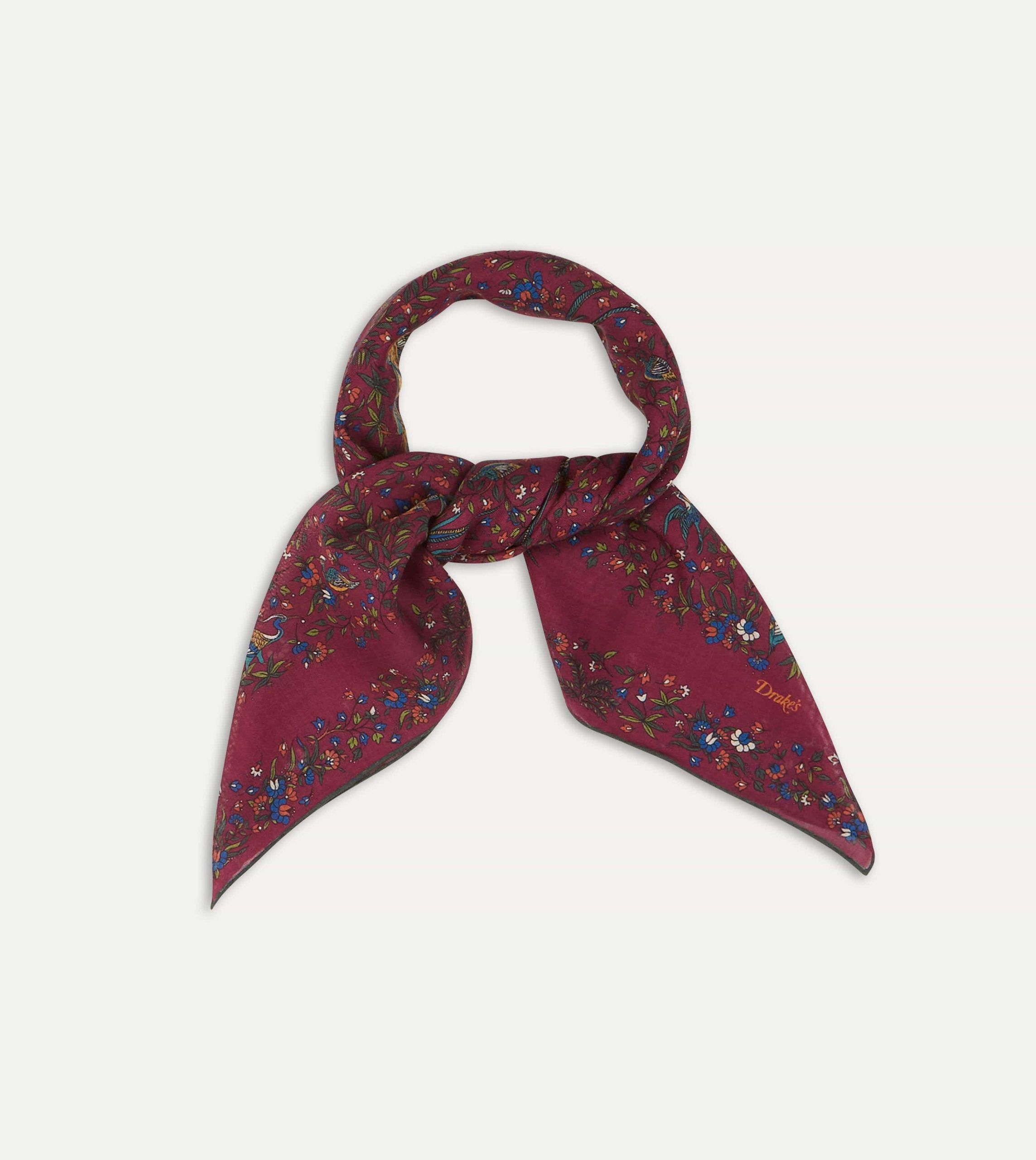 Magenta Birds of Paradise Print Wool-Silk Square Scarf - Image 5