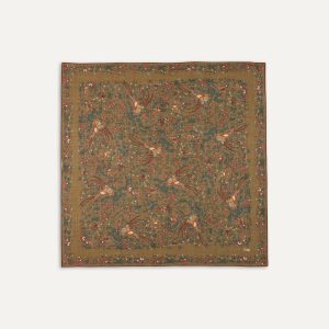 Olive Birds of Paradise Print Wool-Silk Square Scarf