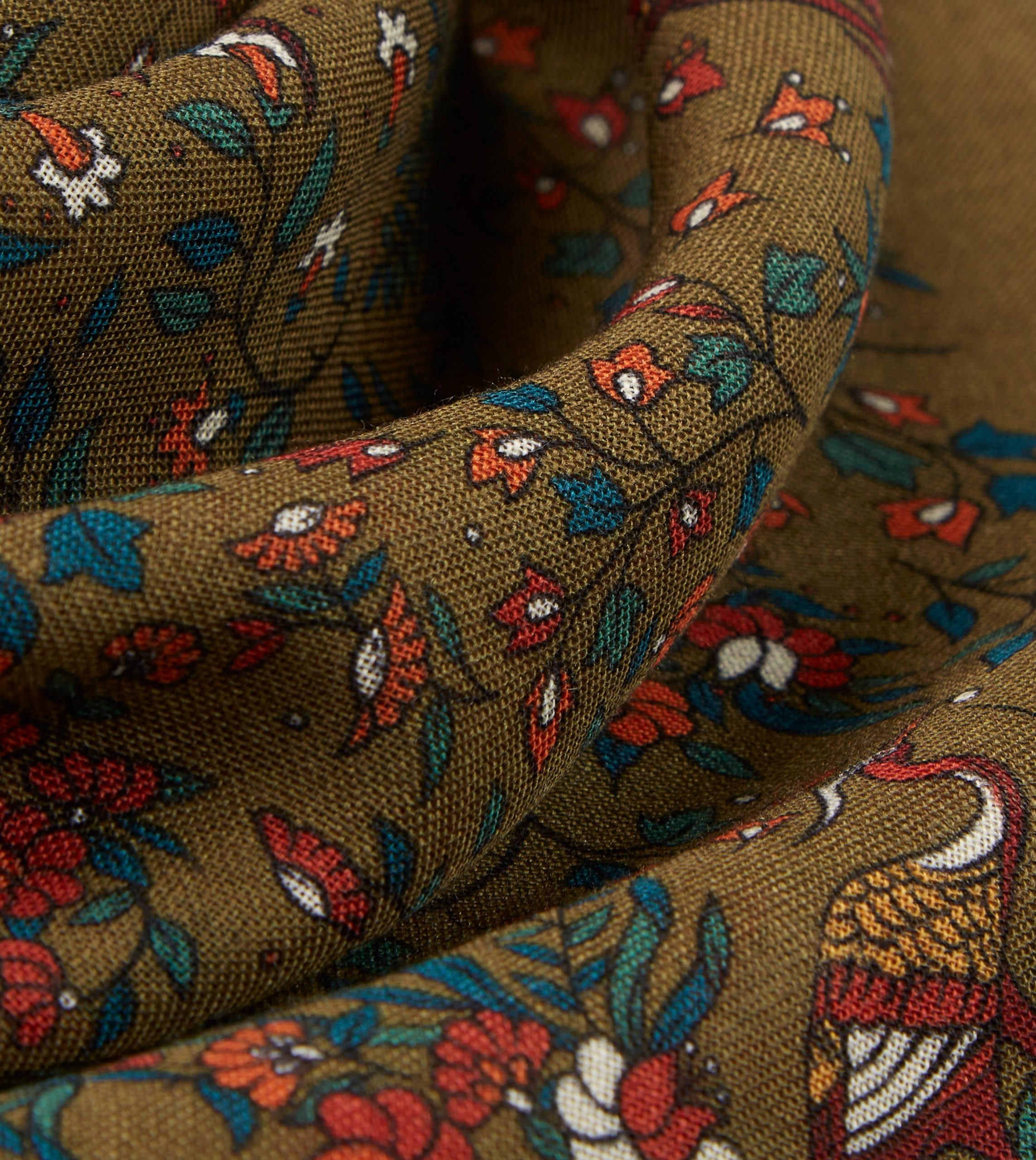 Olive Birds of Paradise Print Wool-Silk Square Scarf - Image 2