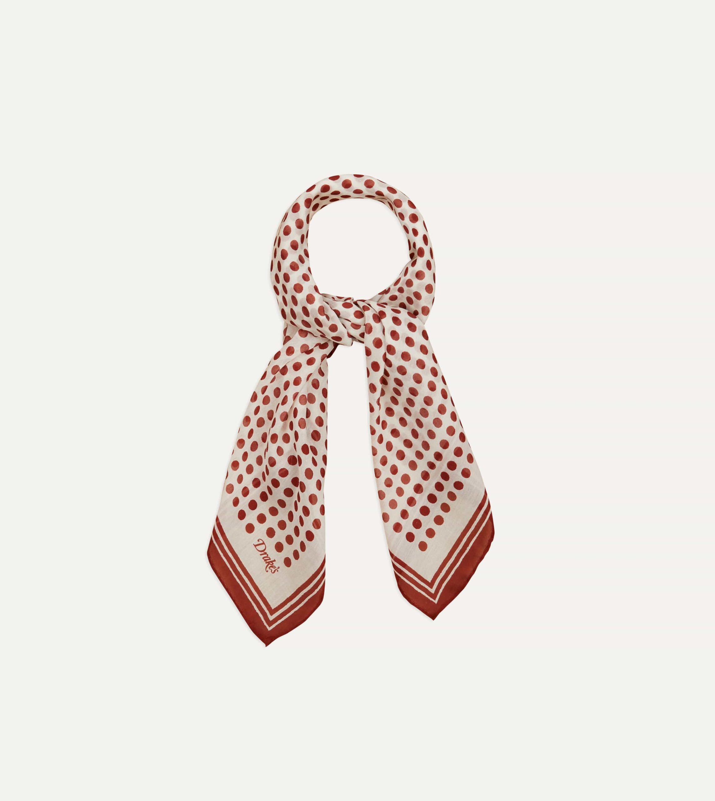 Ecru and Red Spots Print Silk-Cotton Bandana - Image 3