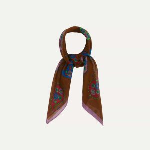 Brown Flower Paisley Print Silk-Cotton Bandana