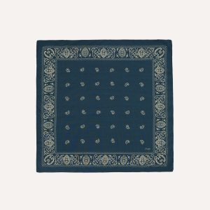 Navy Trad Paisley Print Wool-Silk Bandana