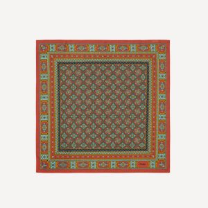 Red. Blue and Gold Floral Medallion Print Wool-Silk Bandana