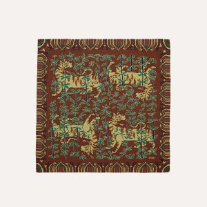 Brown Tigers Print Wool-Silk Bandana