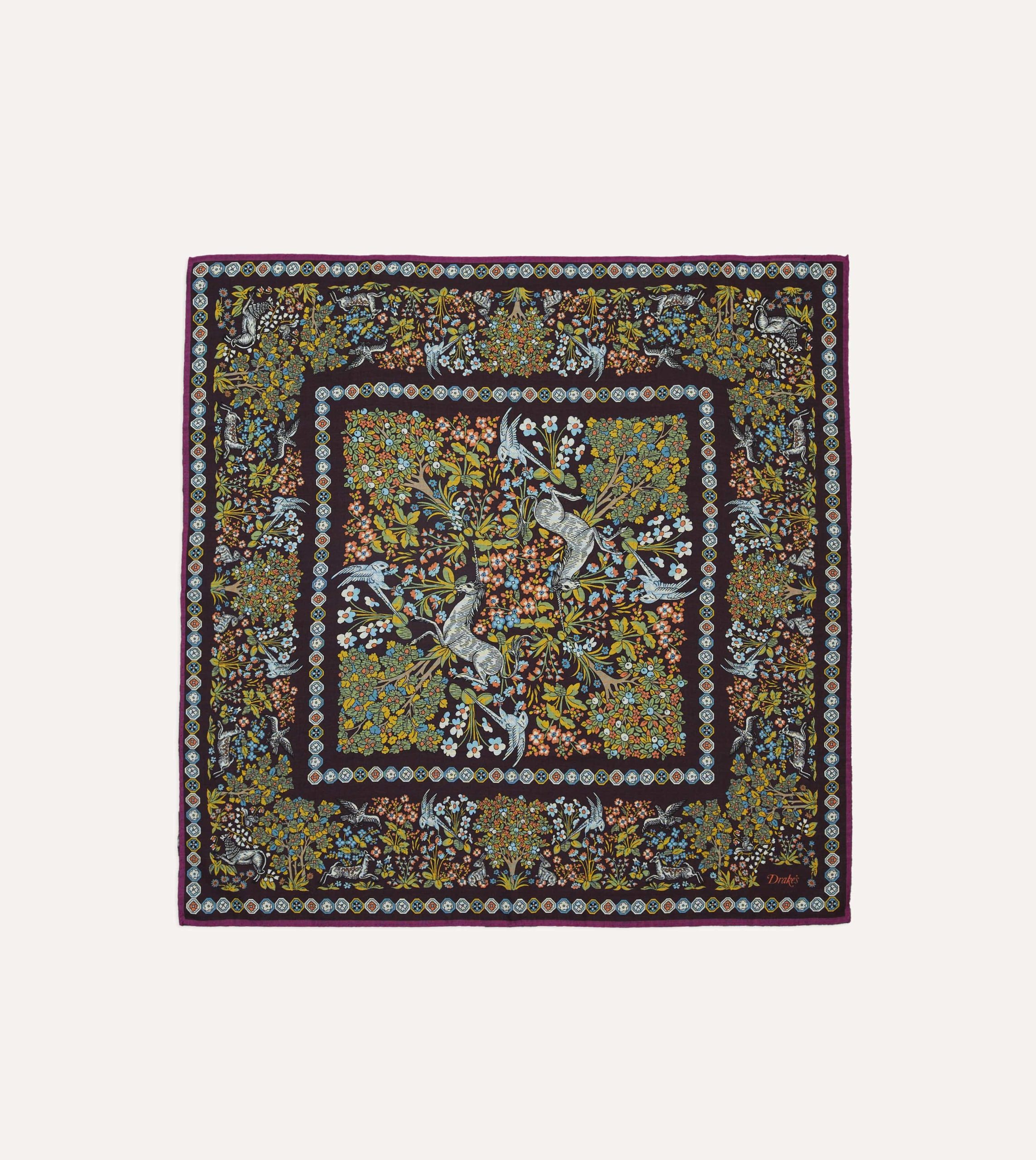 Purple Mythical Forest Print Wool-Silk Bandana