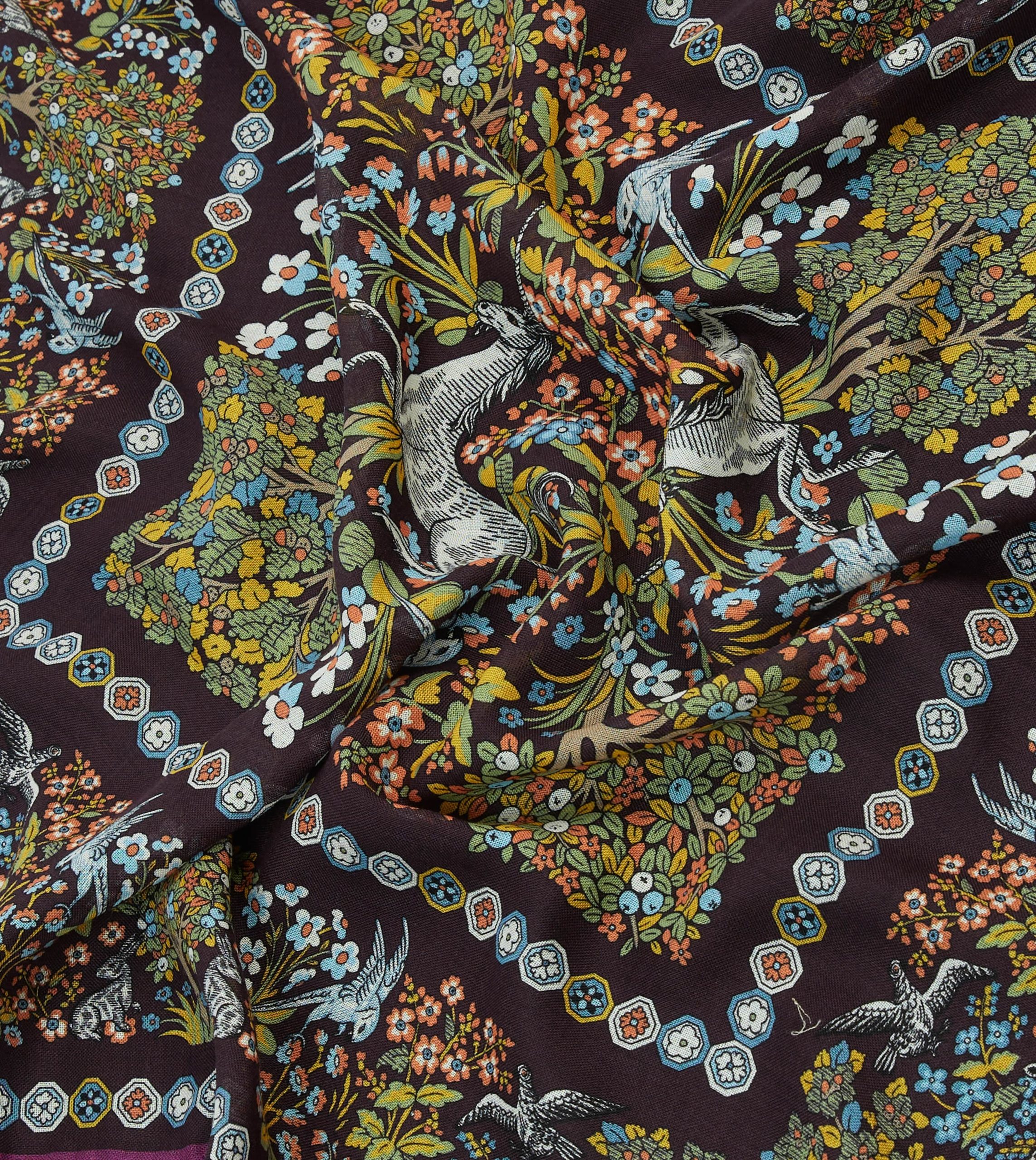 Purple Mythical Forest Print Wool-Silk Bandana - Image 2