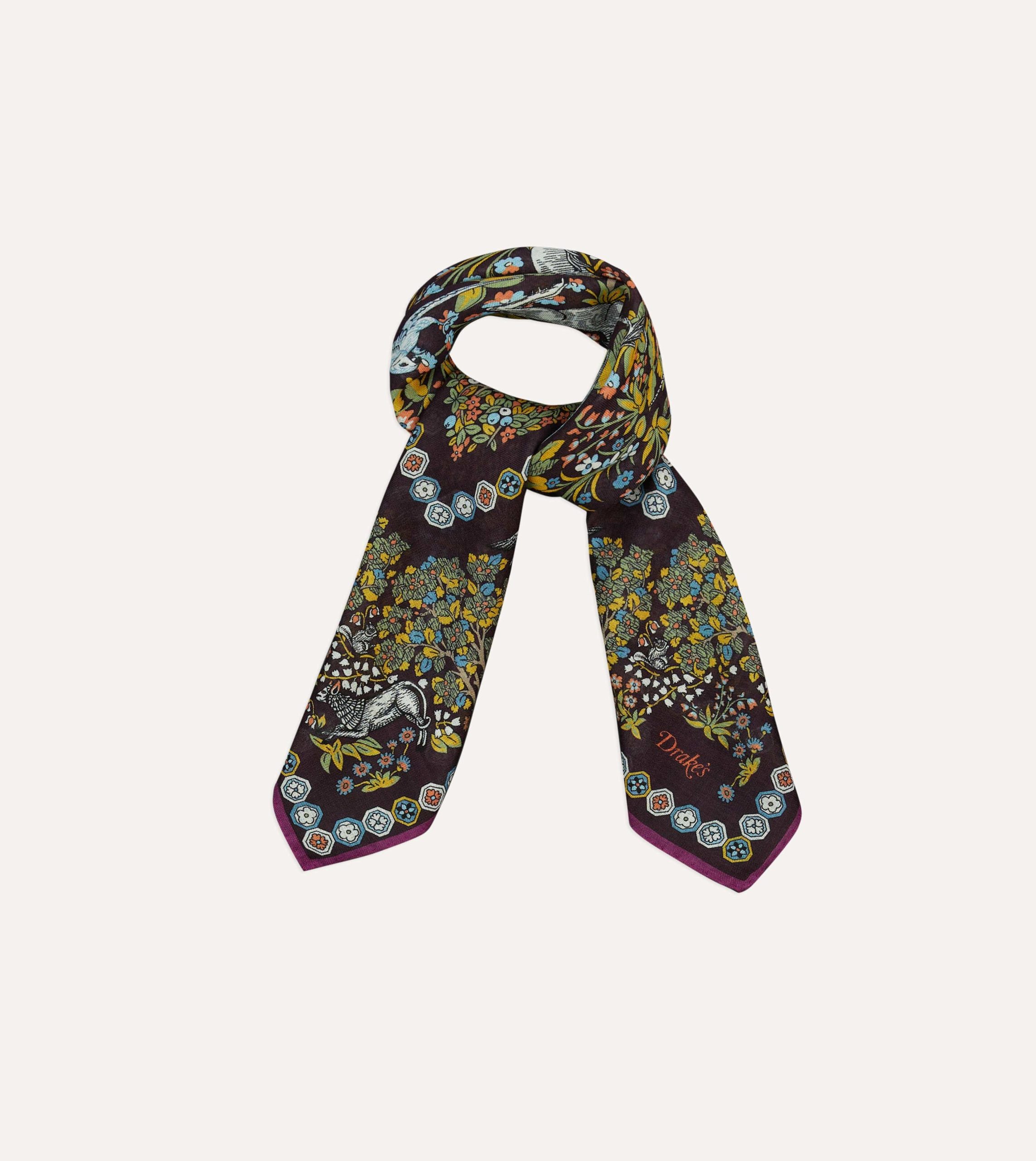 Purple Mythical Forest Print Wool-Silk Bandana - Image 5