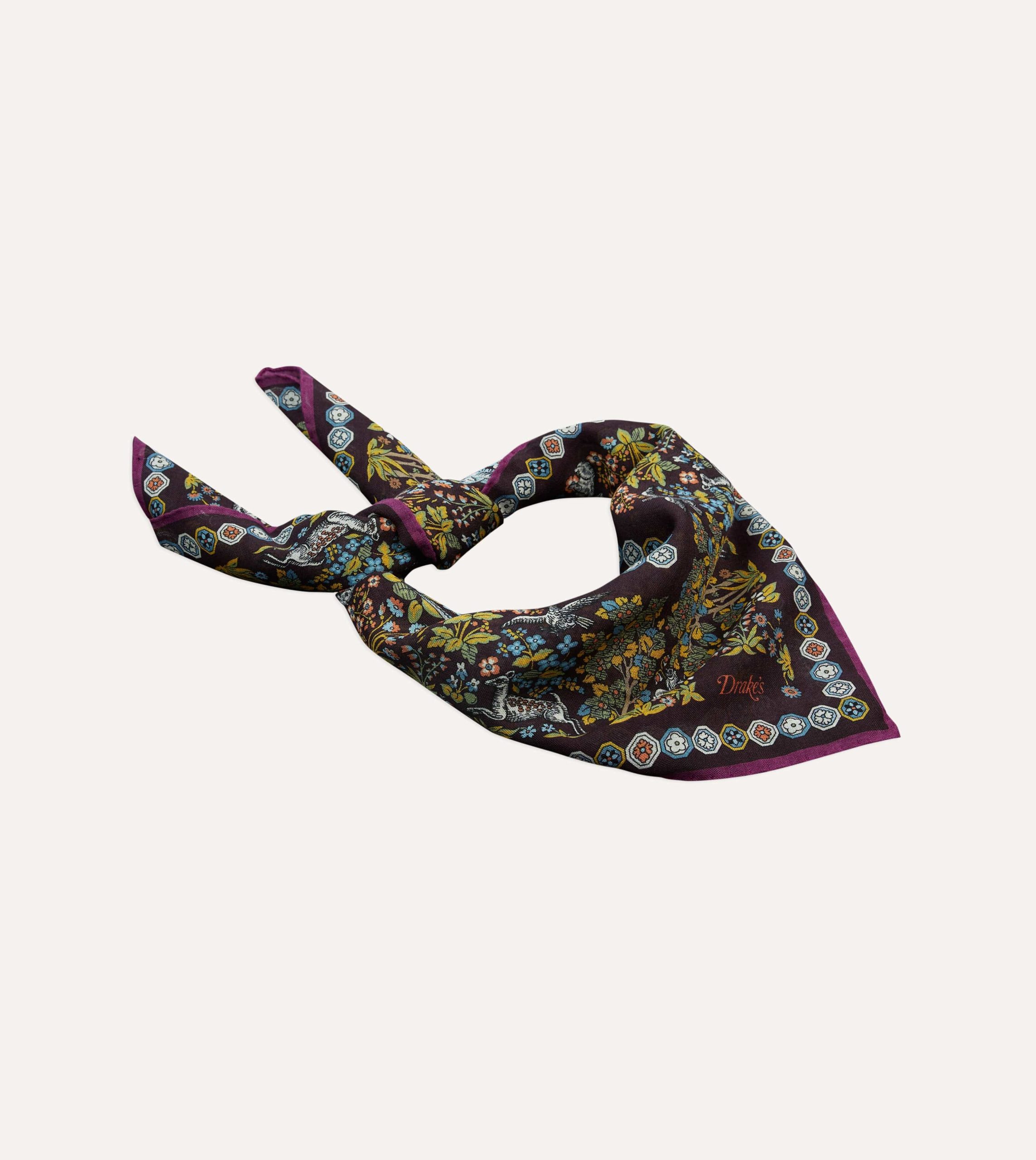 Purple Mythical Forest Print Wool-Silk Bandana - Image 4