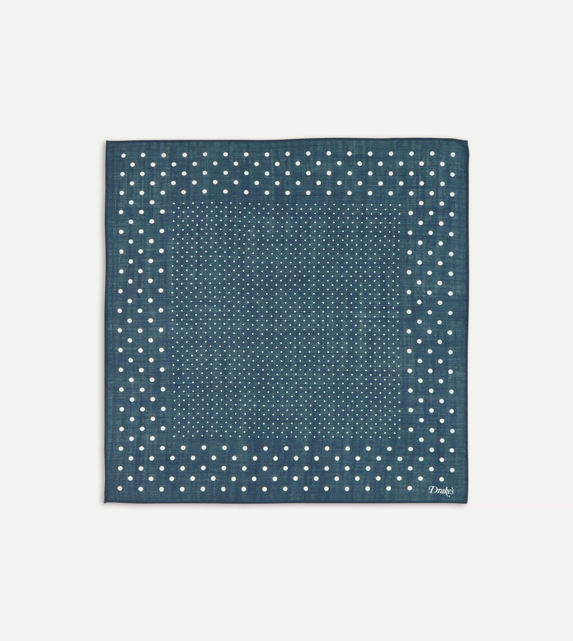 Navy Spots Print Wool-Silk Pocket Square
