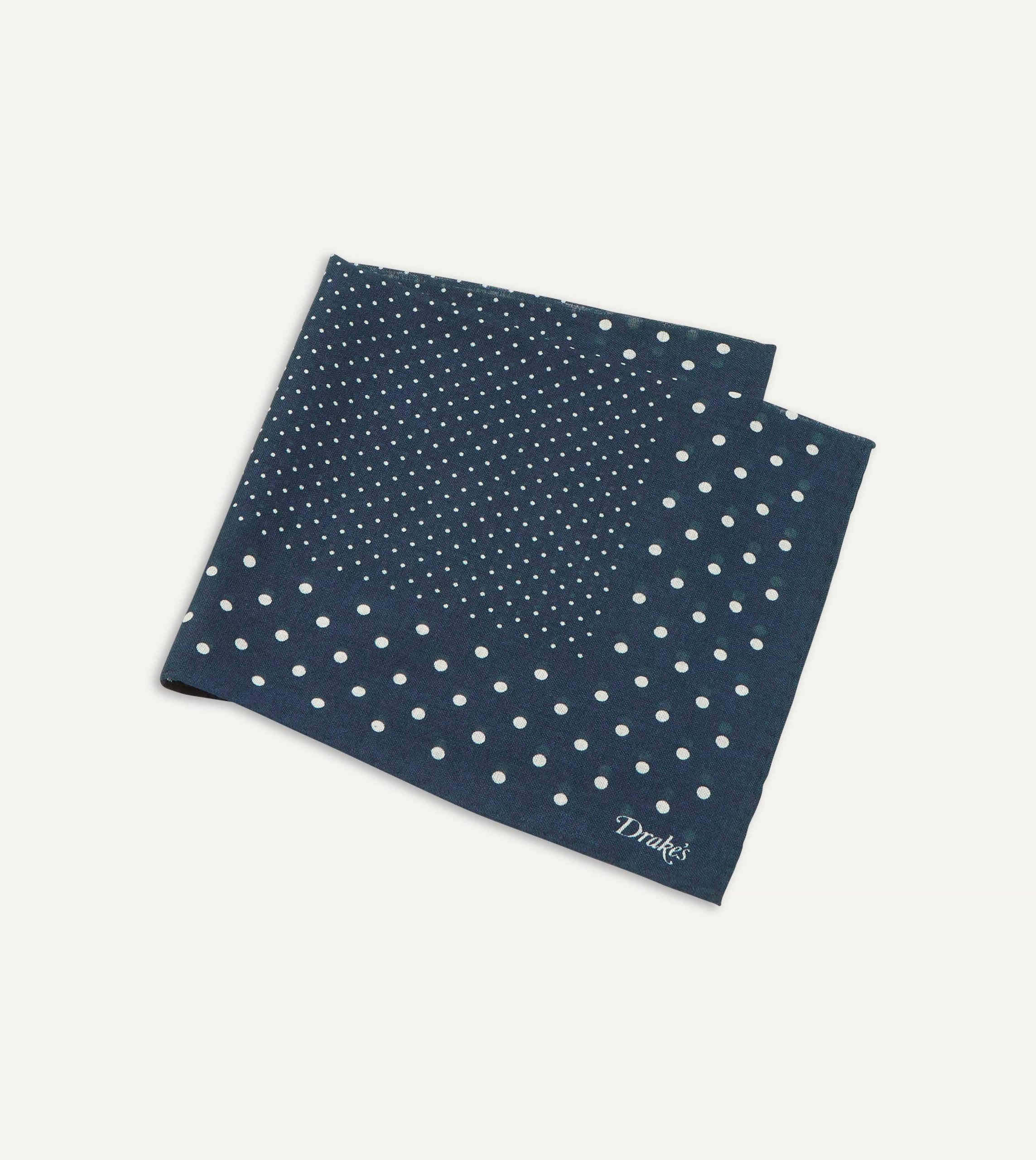 Navy Spots Print Wool-Silk Pocket Square - Image 3