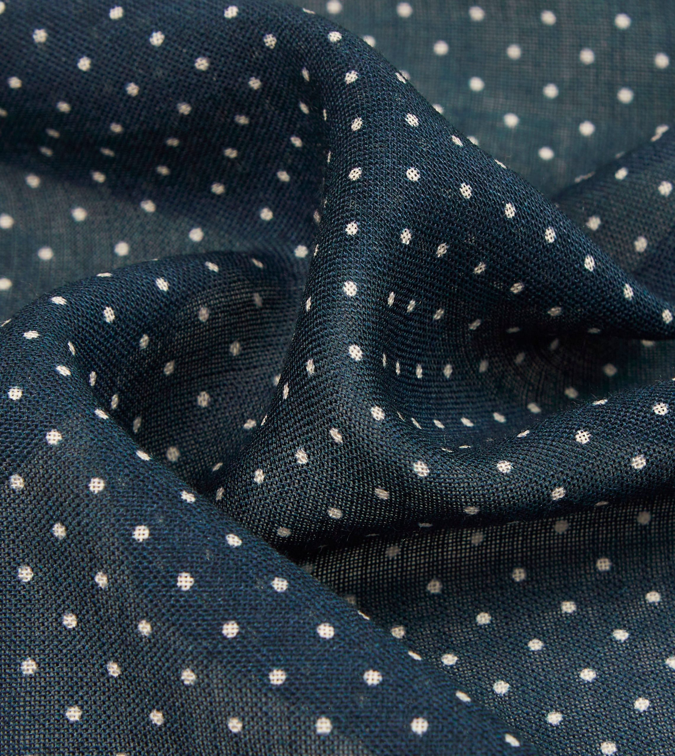 Navy Spots Print Wool-Silk Pocket Square - Image 2
