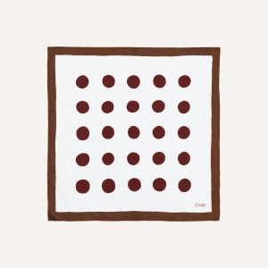 Brown. Ecru and Red Large Spots Print Cotton-Silk Pocket Square