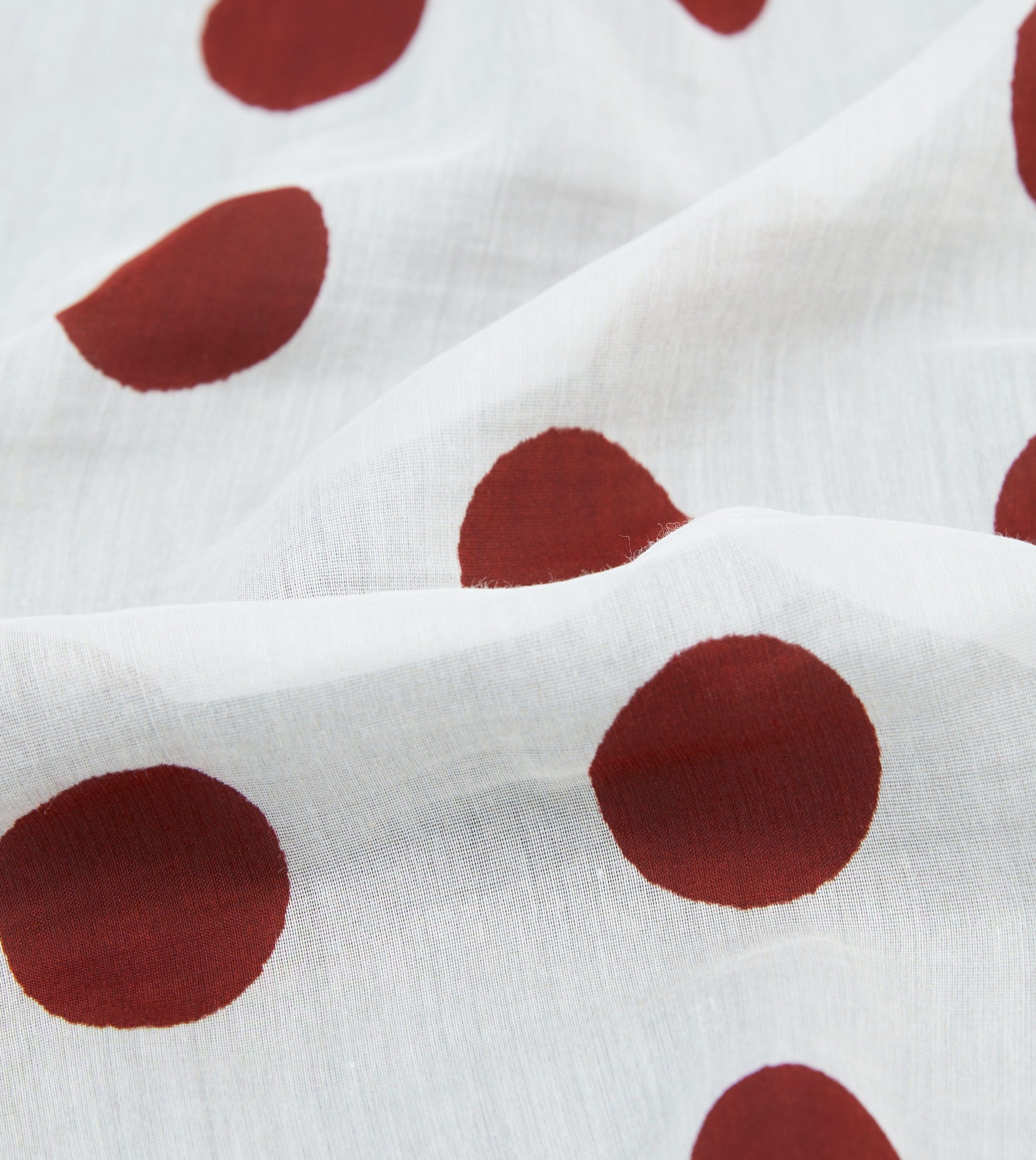 Brown. Ecru and Red Large Spots Print Cotton-Silk Pocket Square - Image 2