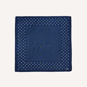 Navy Spot Border Print Cotton-Silk Pocket Square