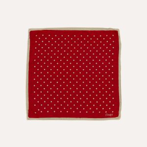 Red Spot Print Wool-Silk Pocket Square