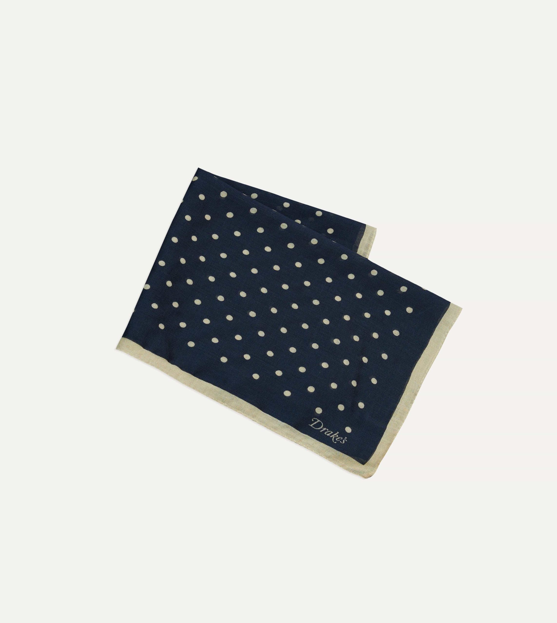 Navy Spot Print Wool-Silk Pocket Square - Image 3