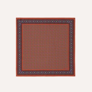 Rust Vintage Tile Print Silk Pocket Square