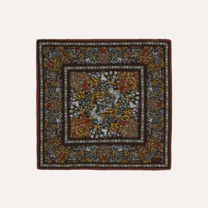 Blue Floral Unicorn Print Wool-Silk Pocket Square