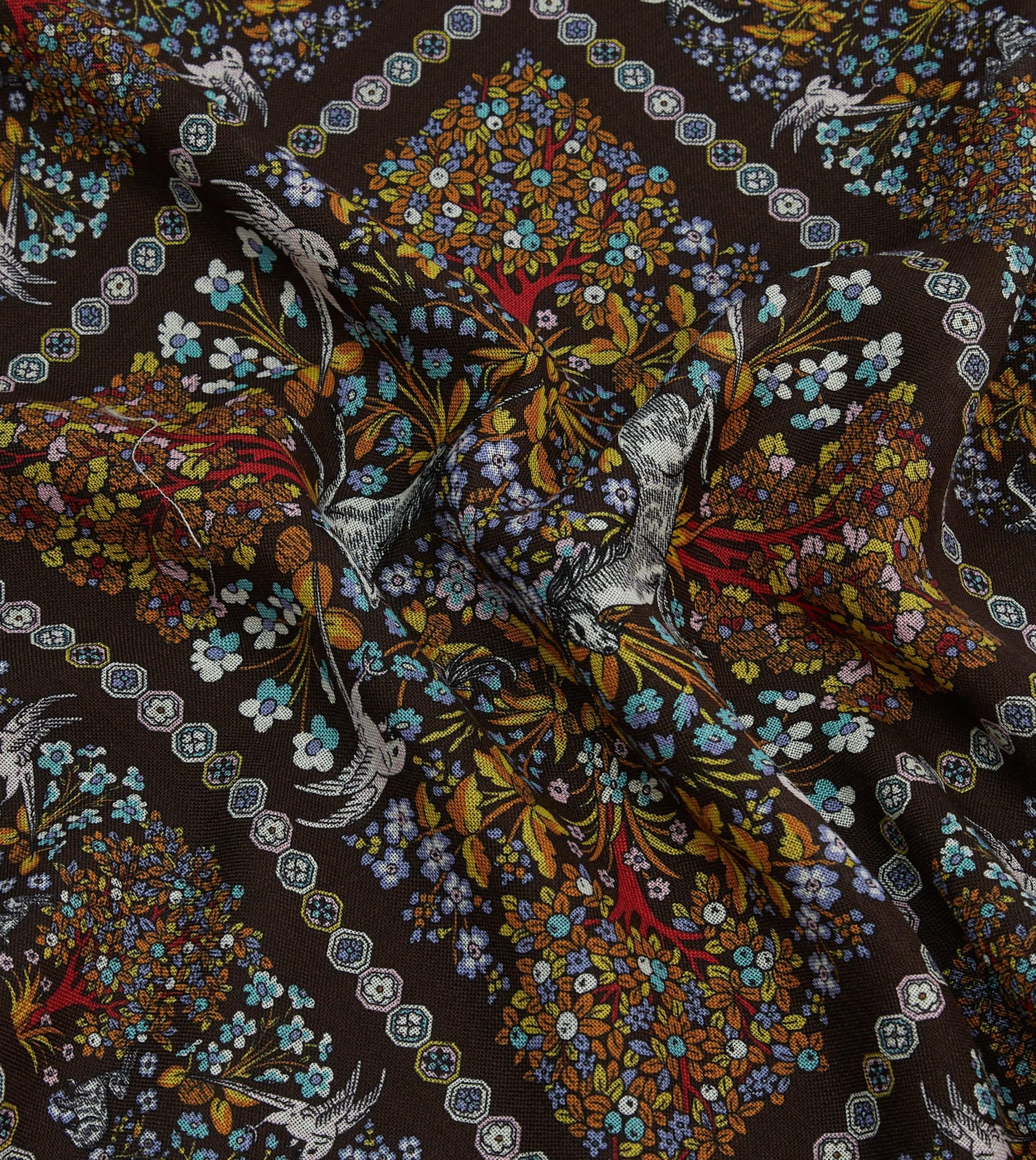 Blue Floral Unicorn Print Wool-Silk Pocket Square - Image 2