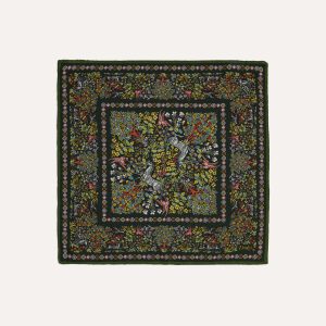 Gold Floral Unicorn Print Wool-Silk Pocket Square