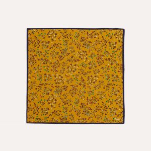 Yellow Floral Print Silk Pocket Square