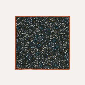Green Floral Print Silk Pocket Square