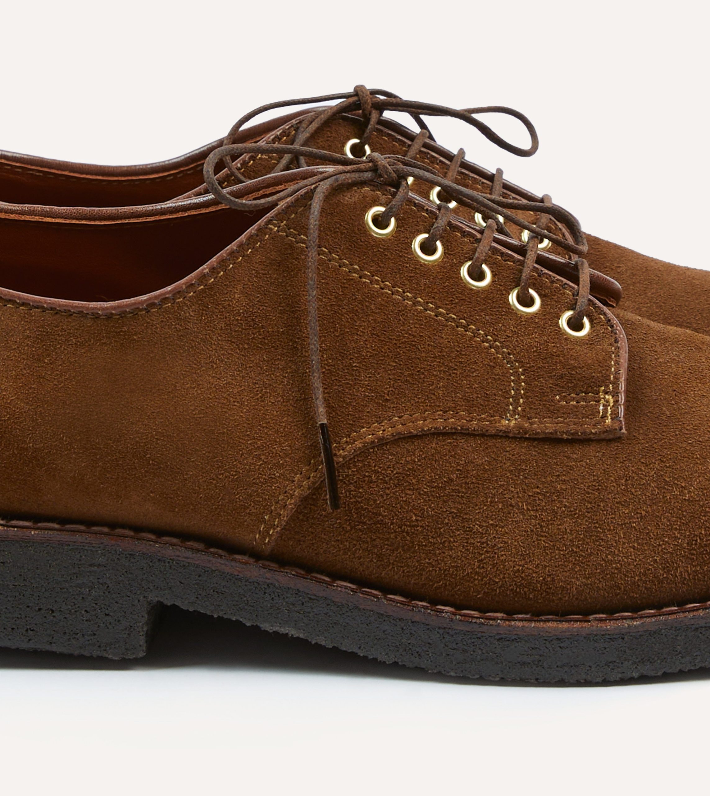 Alden for Drake's Tobacco Suede Plain-Toe Blucher with Double Crepe Sole - Image 3