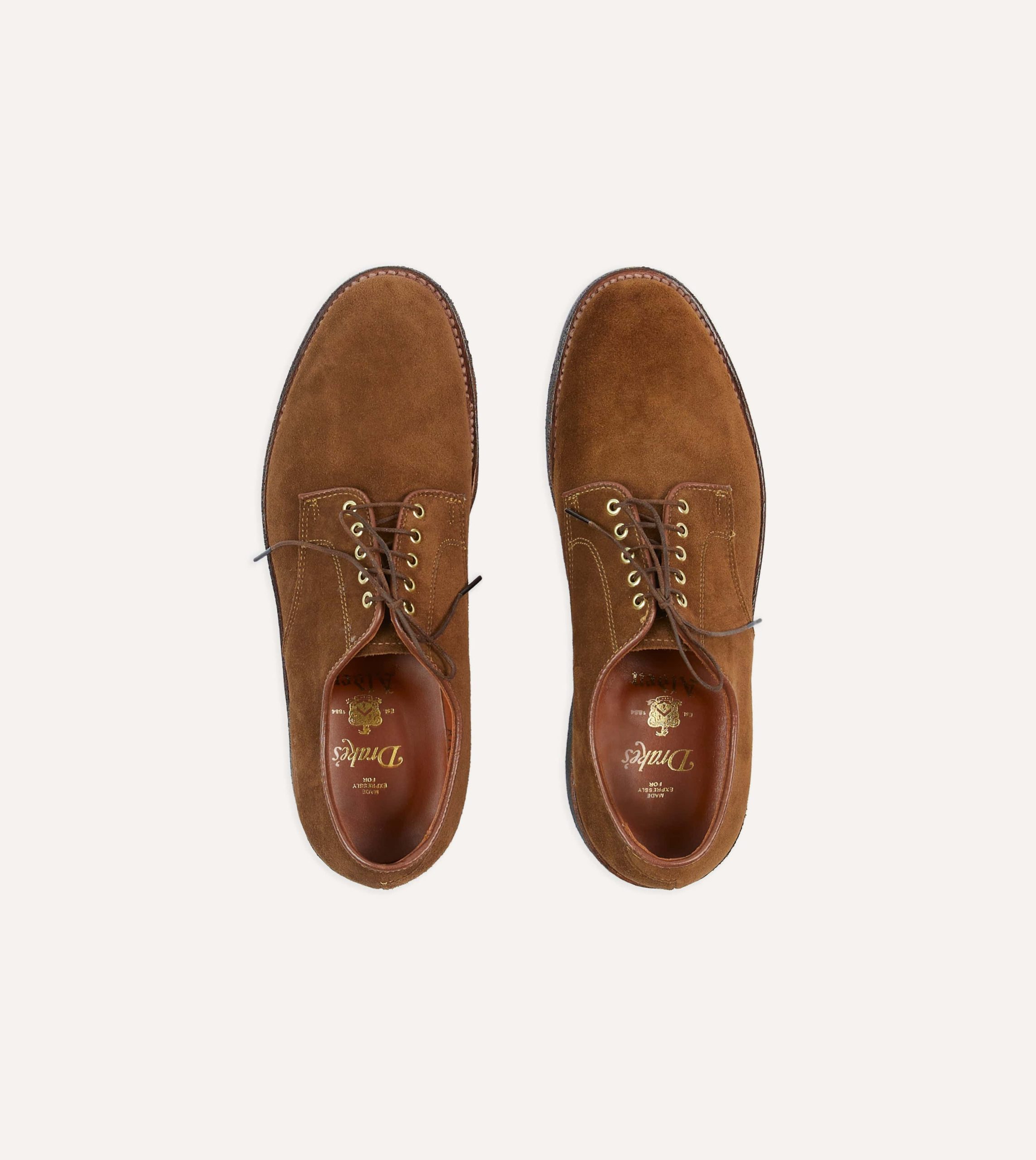 Alden for Drake's Tobacco Suede Plain-Toe Blucher with Double Crepe Sole - Image 4