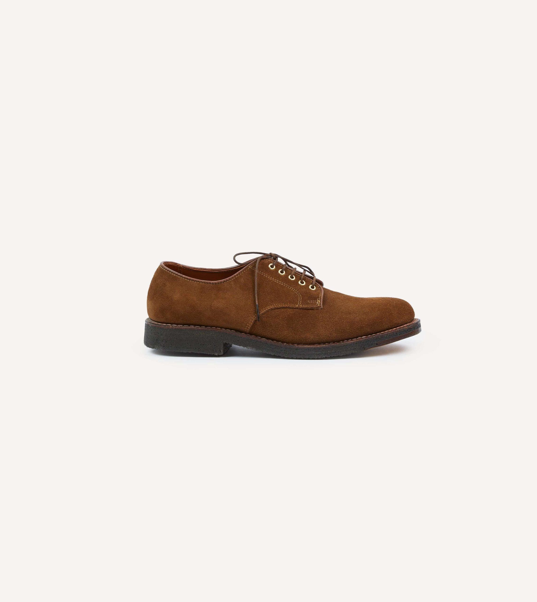 Alden for Drake's Tobacco Suede Plain-Toe Blucher with Double Crepe Sole - Image 6