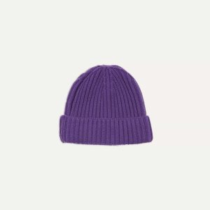 Purple Cashmere Ribbed Knit Cap