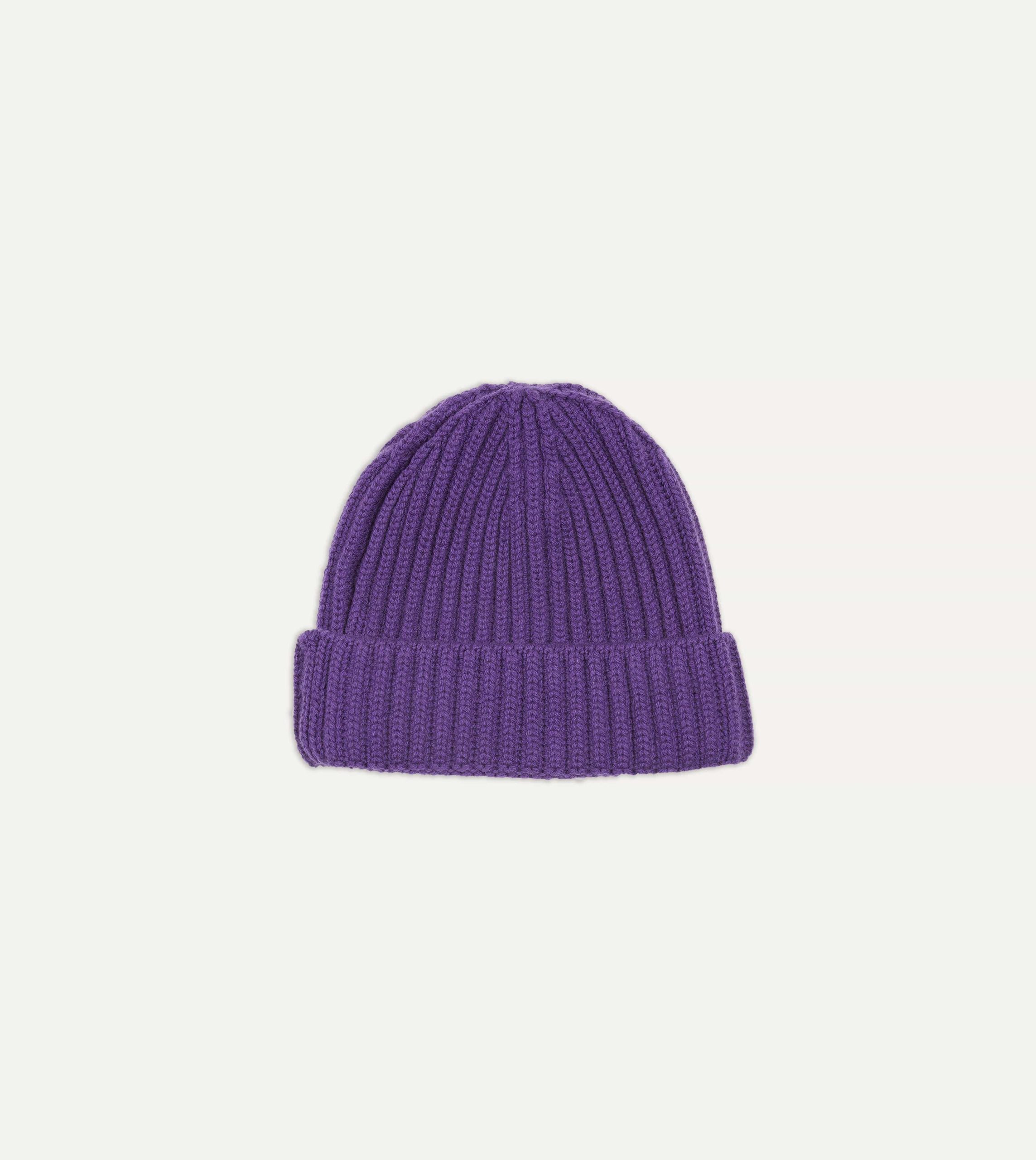 Purple Cashmere Ribbed Knit Cap