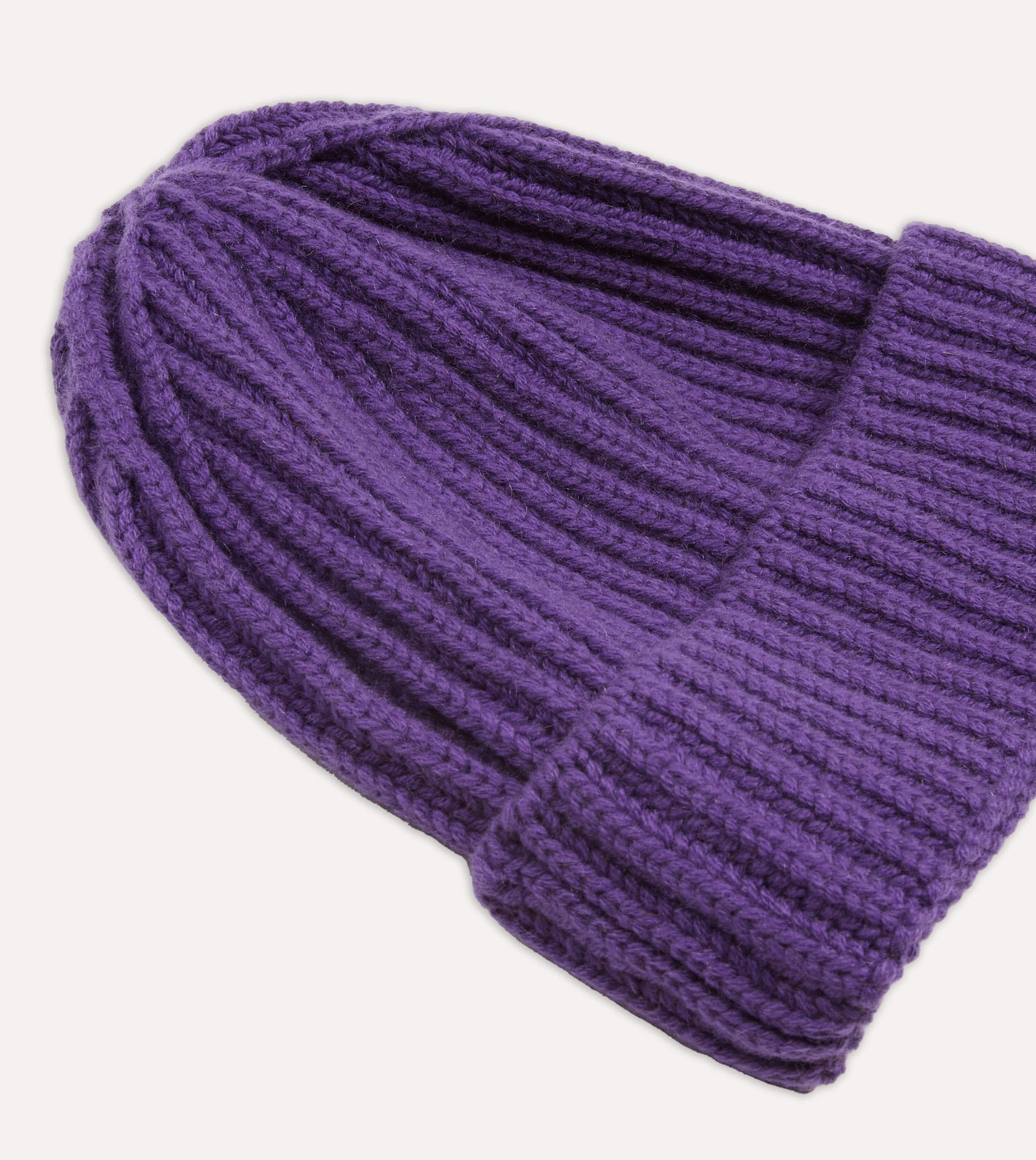 Purple Cashmere Ribbed Knit Cap - Image 4