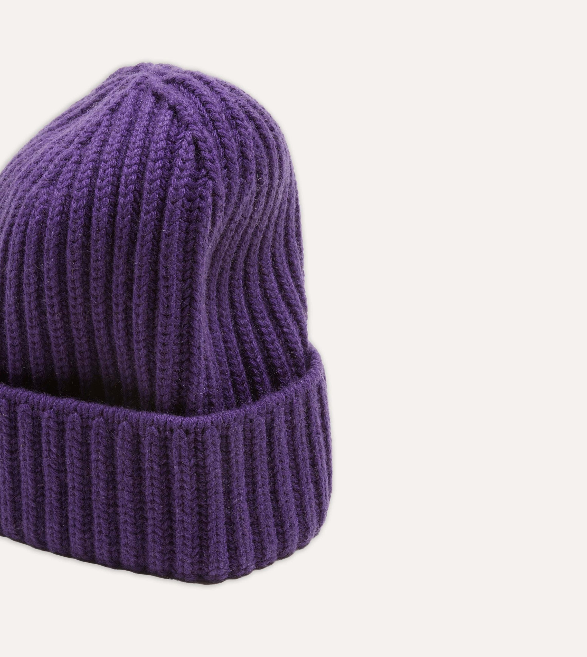 Purple Cashmere Ribbed Knit Cap - Image 3