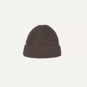 Brown Cashmere Ribbed Knit Cap